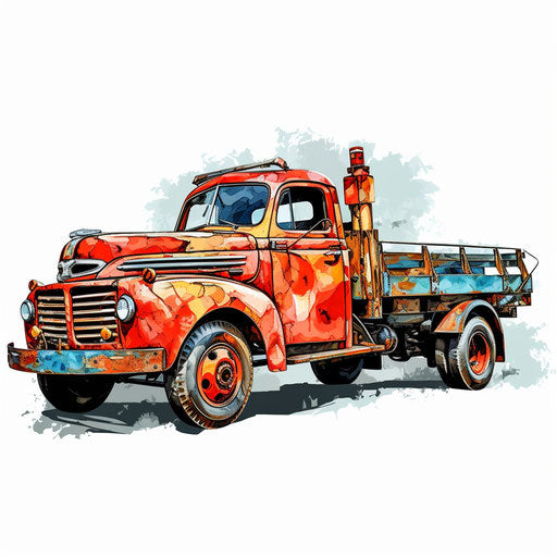 Tow truck illustration in the style of Oil painting, on white background