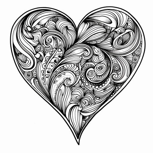 Whimsical Valentine's Day heart with intricate patterns