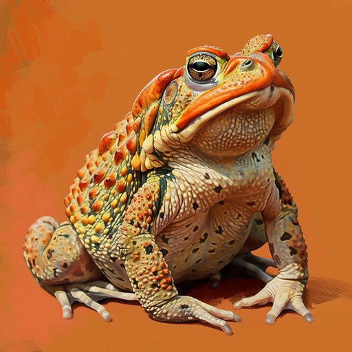 Realistic style toad clipart with flat random color background