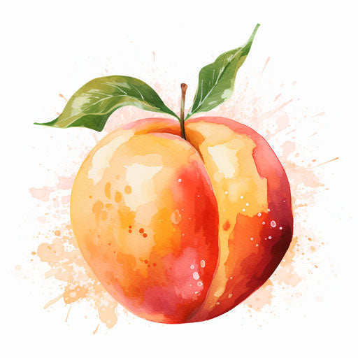 Peach clipart in the style of Impressionistic Art, on white background