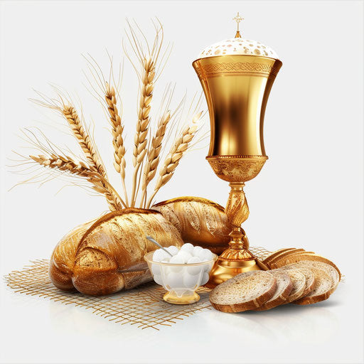Realistic communion clipart on flat white background, dynamic lighting