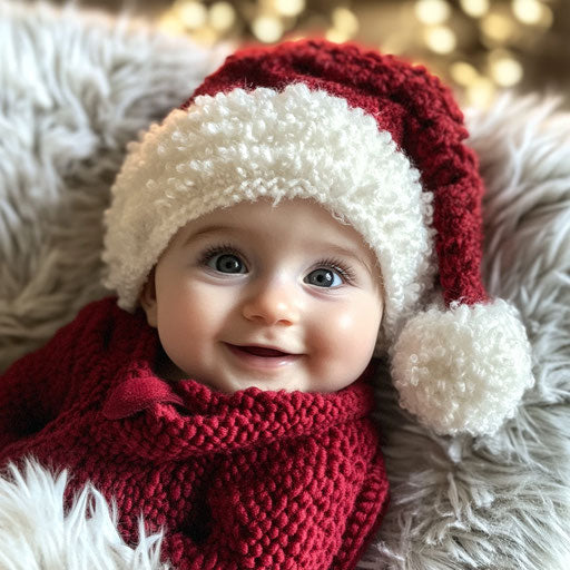 Soft and fluffy baby's first Christmas hat with elastic band