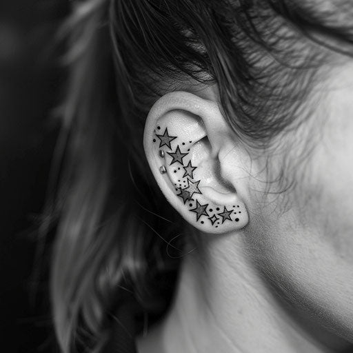 Ear tattoos inspired by Ami James with minimalist stars