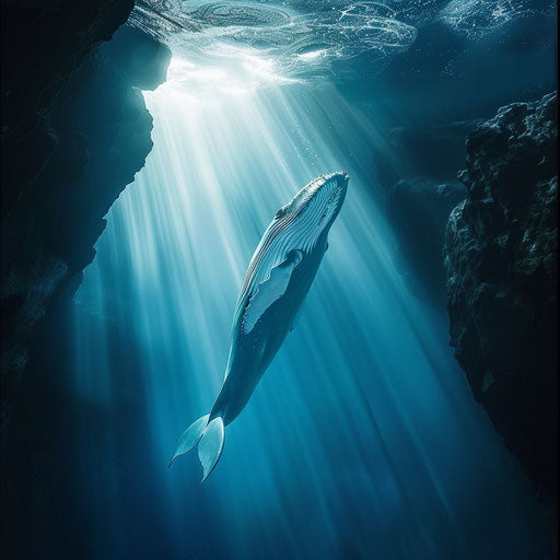 Majestic sight of a blue whale swimming in an underwater canyon