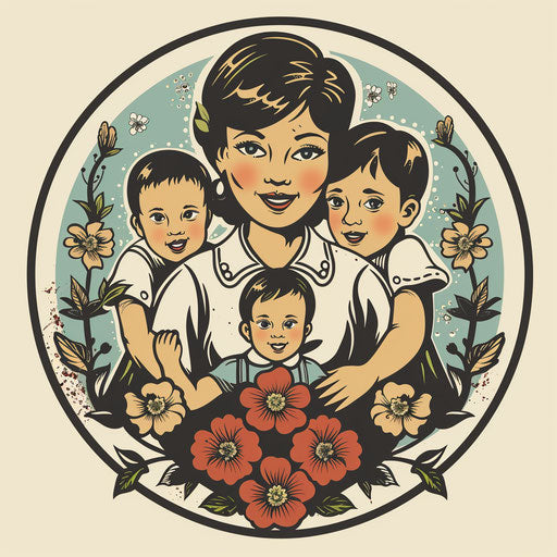 Flat tattoo sketch for three children of mom in vintage style