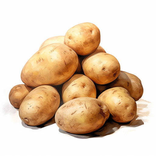 Potato illustration in the style of oil painting, on white background