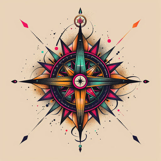 Vibrant colors and geometric patterns on compass rose
