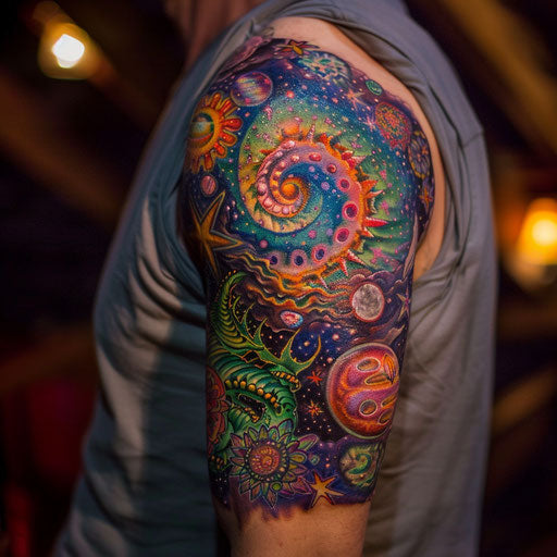 Cosmic half sleeve tattoo for men