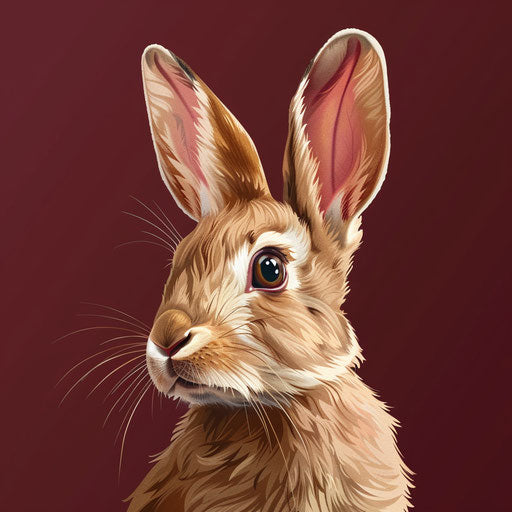 Realistic rabbit cartoon on luminous burgundy background