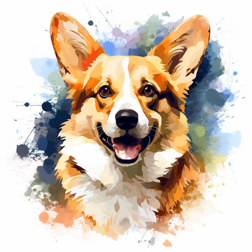 Corgi clipart in the style of Impressionistic Art, on white background
