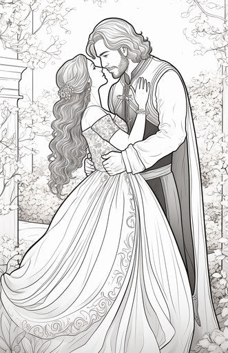Fairytale king and queen, vintage coloring pages for adults