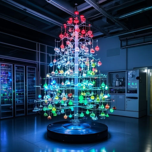 Futuristic Christmas tree in a tech lab