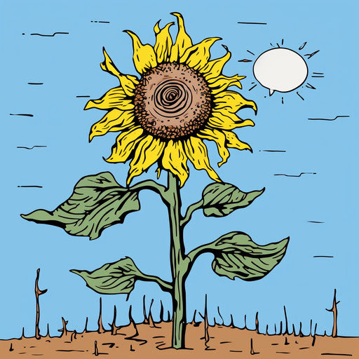 Coloring page, sunflower Roxy Paine style, squiggly line