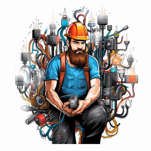 Chiaroscuro-style electrician clipart on white background