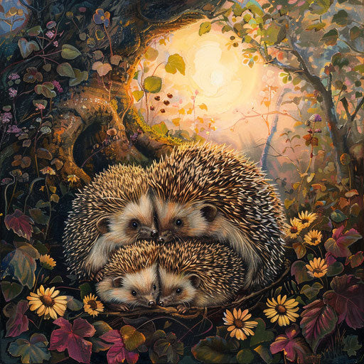 Family of hedgehogs huddled for warmth