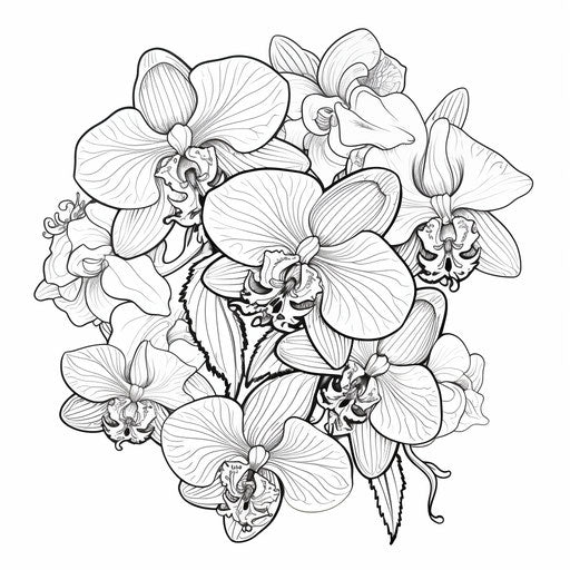 Coloring page of orchid flowers, classic tattoo style
