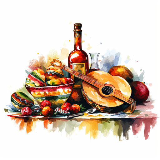 Cinco de Mayo clipart in the style of Oil painting, on a white background