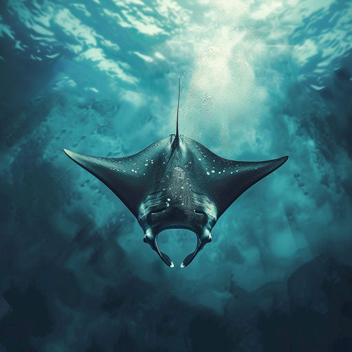 Manta ray portrait against open ocean backdrop