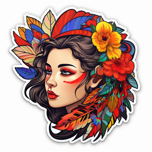 Elegant woman with flower and feathers in her hair