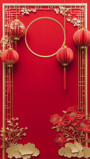 New Year mobile wallpaper with Chinese paper-cut patterns