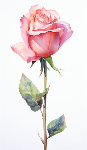 Pink stick-shaped rose, massurrealism style, realistic watercolors 7:12