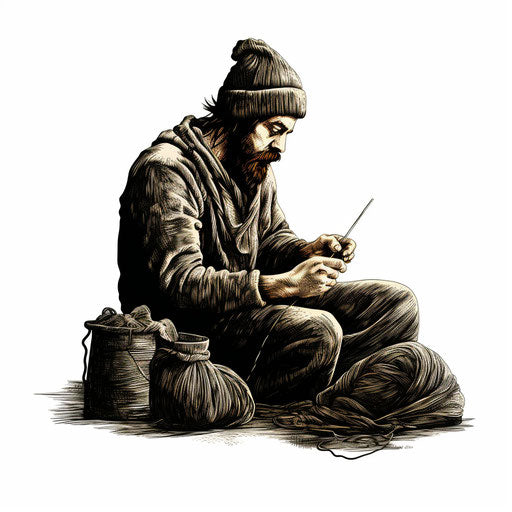 Knitting drawing in the style of Chiaroscuro Art, on white background