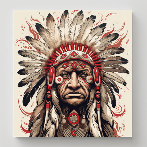 Indian chief with feathers on canvas, classic tattoo style
