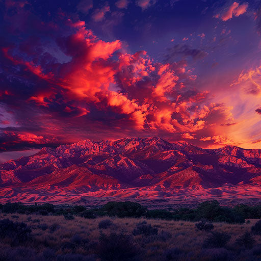 The Sandia Mountains at a vibrant sunset