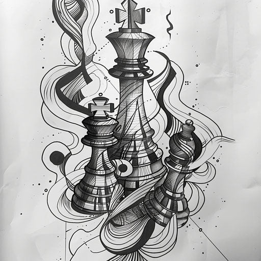 Abstract flat tattoo sketch with chess pieces