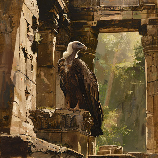 White-rumped vulture on ancient temple ruins