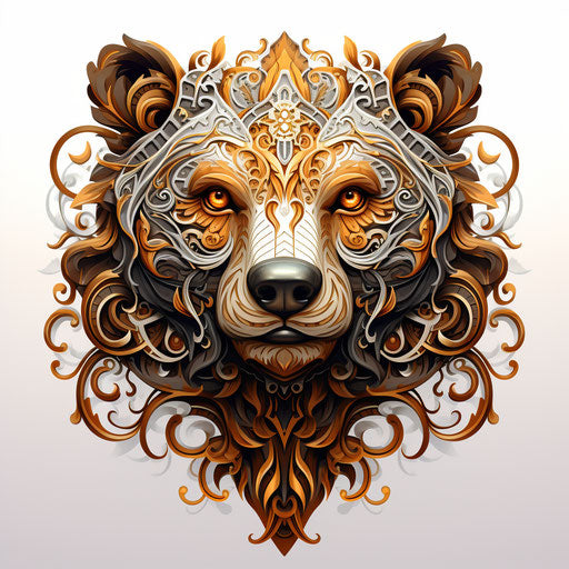 Ornate bear head in tribal pattern design