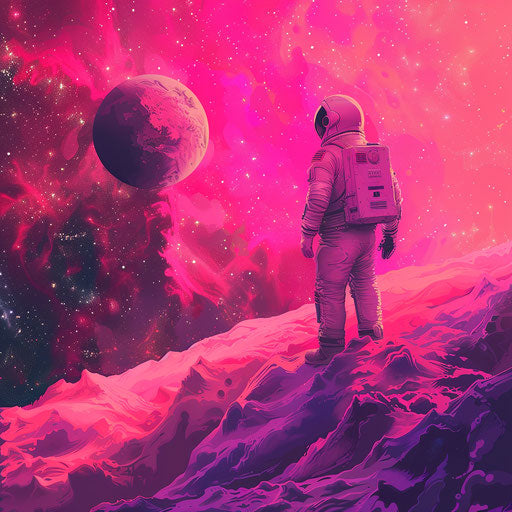 Realistic space clipart on bright magenta background