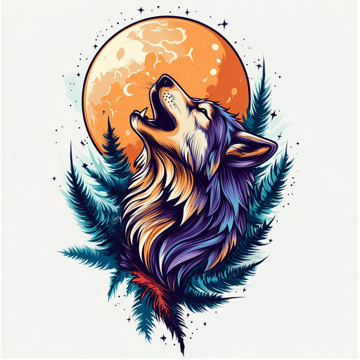 Sketch of wolf tattoo under the full moon
