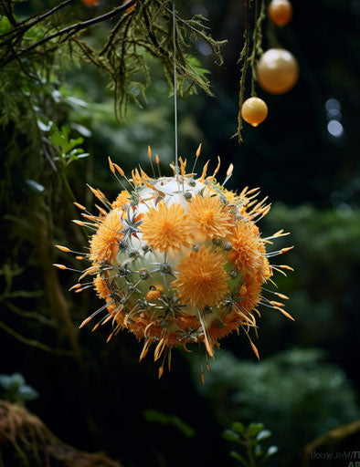 Spherical floral explosions in light orange and beige