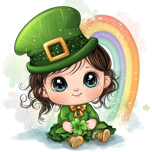 St. Patrick's Day baby girl, cute chibi-style clipart