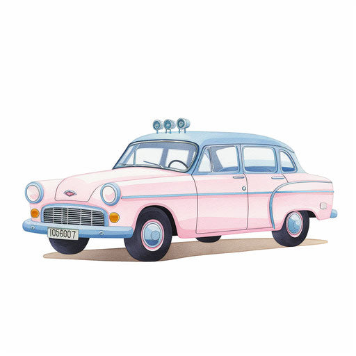 Police car in Pastel Colors Art style on white background