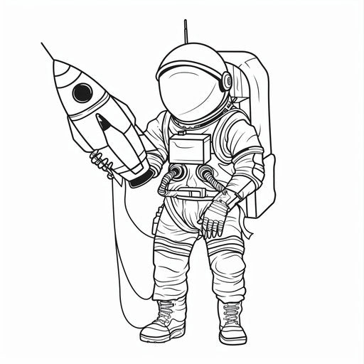 Astronaut with rocket: bold coloring book page