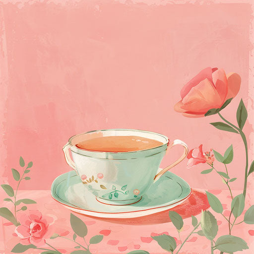 Realistic teacup on dusky rose background