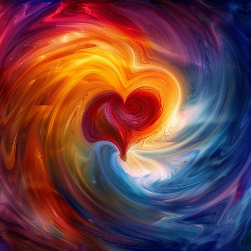 Swirling colors around a central heart
