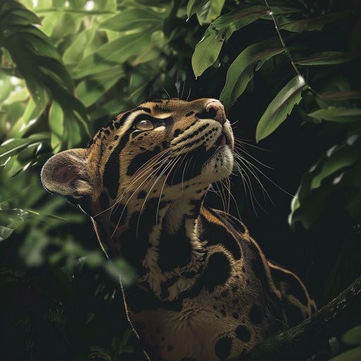 Bornean clouded leopard vocalizing in natural habitat