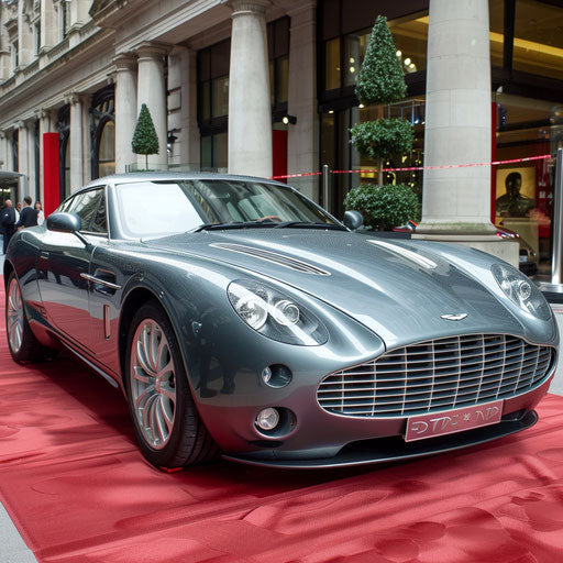 Transformation of an Aston Martin DB7 Zagato into a luxury limousine arriving at a red carpet event