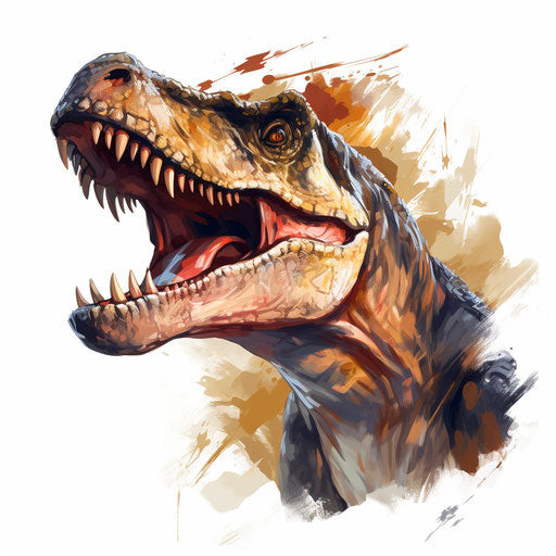 T-rex in Oil painting style on white background