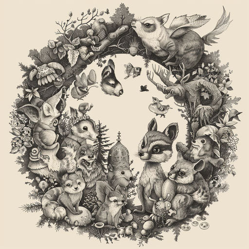 Whimsical xo tattoo sketch with fairytale creatures and magical forests