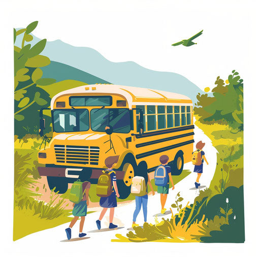 Photo realistic field trip clipart with flat white background