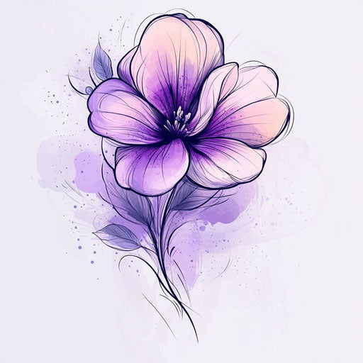 Flat tattoo sketch of violet flower in clipart style
