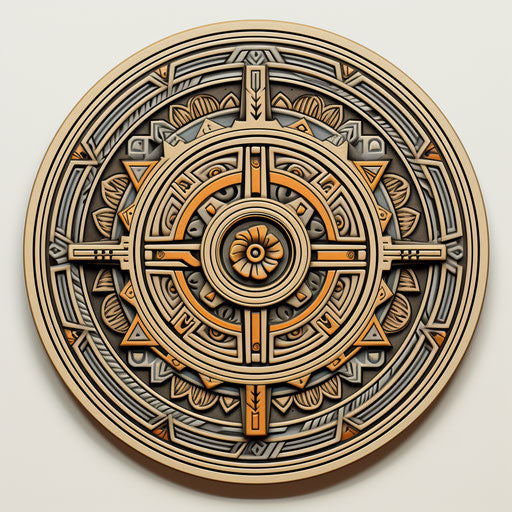 Ethnic circle with mythology-inspired geometric patterns