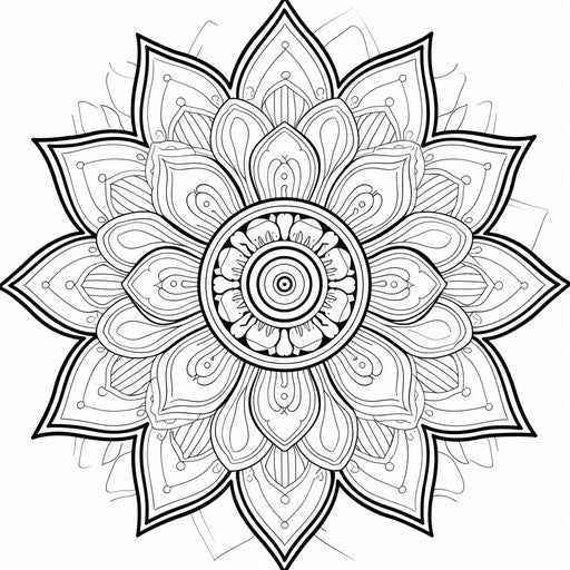 Flower with five petals and a circular center. Coloring book page