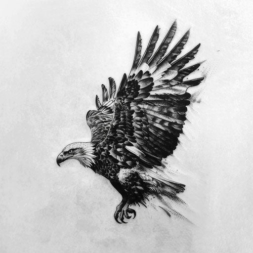 Wildlife inspired black tattoo, Majestic eagle in flight, on white