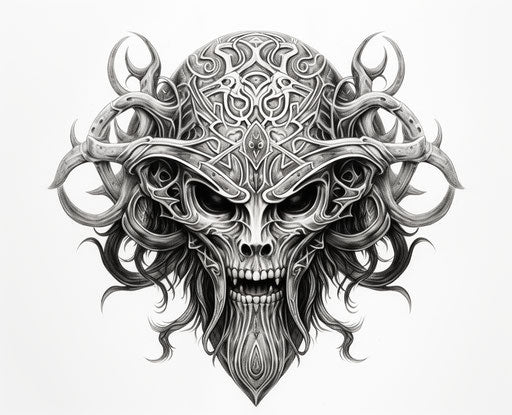 Viking tattoo on white background, aluminum style