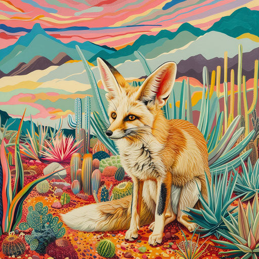 Fennec fox in a vibrant desert landscape